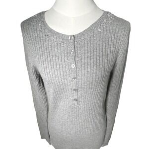 Y2K Ribbed Button Front Knit Cardigan Heather Gray GAP Women S 2006‎